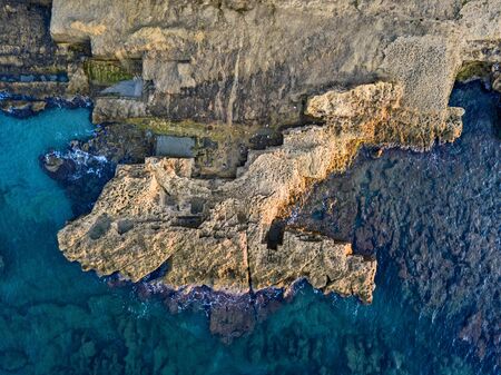 Aerial view of seabed seen from above, transparent waterの写真素材