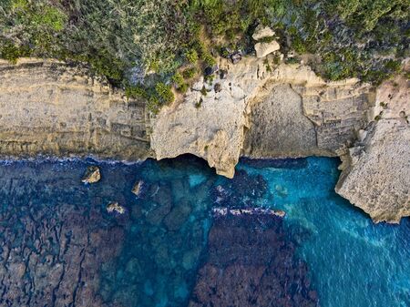 Aerial view of seabed seen from above, transparent water
