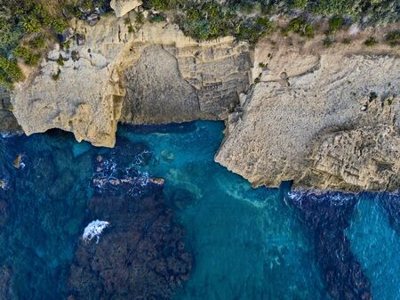 Aerial view of seabed seen from above, transparent waterの写真素材