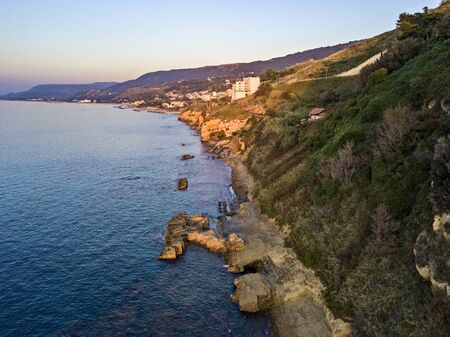 Aerial view of the Calabrian coast, cliffs overlooking the crystal clear sea. Pizzo Calabro. Calabria. italyの写真素材