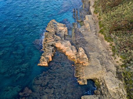 Aerial view of seabed seen from above, transparent waterの写真素材