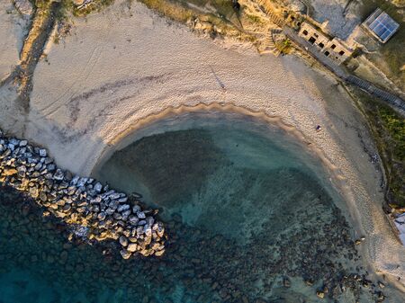 Aerial view of Piedigrotta church, entirely excavated in the rocks, located one kilometer north of Pizzo Calabro, in the "La Madonnella" locality. Calabria. italyの写真素材