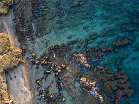 Aerial view of seabed seen from above, transparent waterの写真素材
