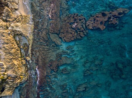 Aerial view of seabed seen from above, transparent waterの写真素材