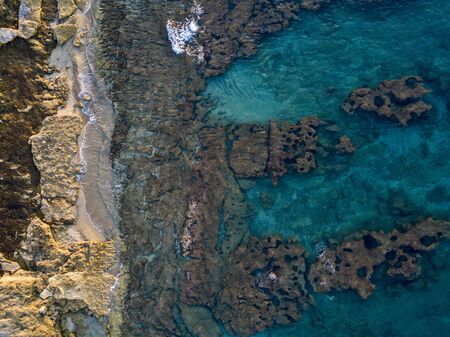 Aerial view of seabed seen from above, transparent waterの写真素材
