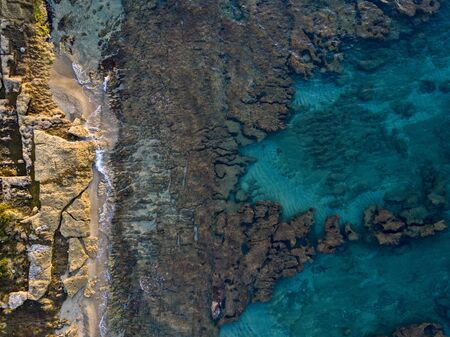 Aerial view of seabed seen from above, transparent waterの写真素材