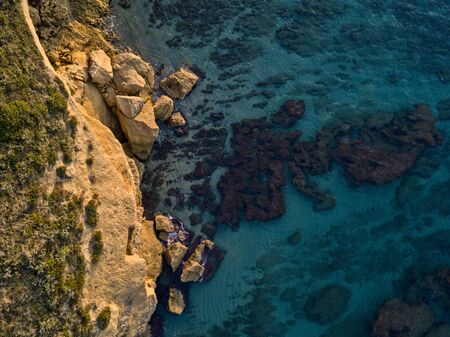 Aerial view of seabed seen from above, transparent waterの写真素材