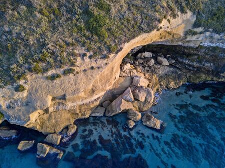 Aerial view of seabed seen from above, transparent waterの写真素材
