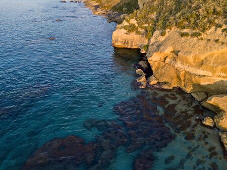 Aerial view of seabed seen from above, transparent waterの写真素材