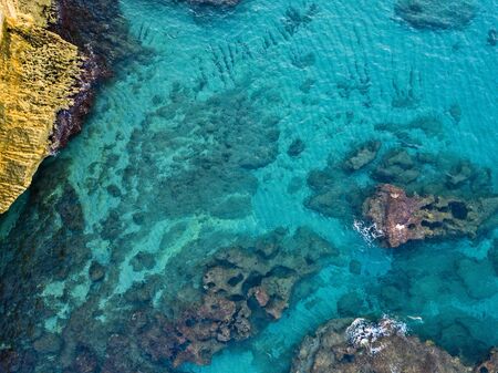 Aerial view of seabed seen from above, transparent waterの写真素材