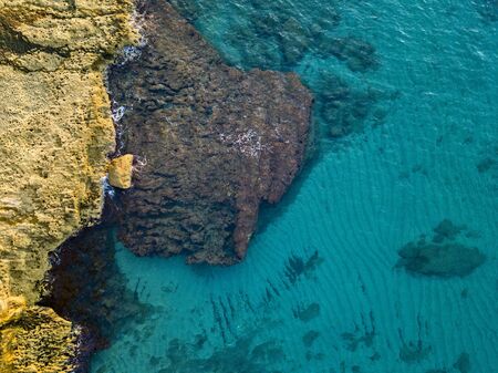 Aerial view of seabed seen from above, transparent waterの写真素材