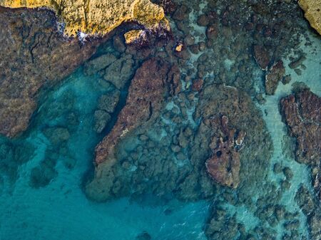 Aerial view of seabed seen from above, transparent waterの写真素材