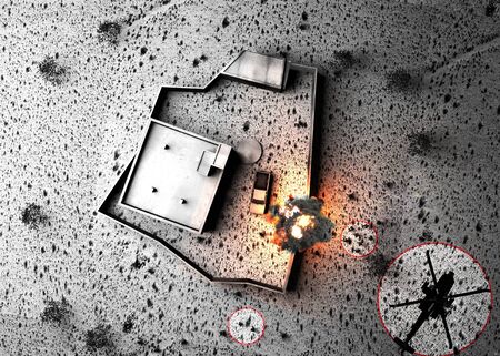 Raid on Al-Baghdadi compound in Barisha, Syria. 3d render. Secret mission, attack that struck the Caliph stronghold of the Islamic state. Mission of the American special forcesの写真素材