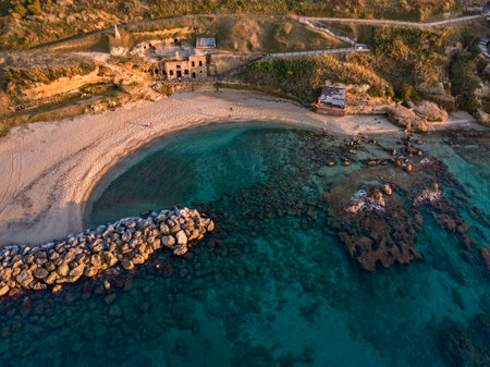 Aerial view of Piedigrotta church, entirely excavated in the rocks, located one kilometer north of Pizzo Calabro, in the "La Madonnella" locality. Calabria. italyのeditorial素材