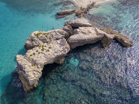 Aerial view of the Riaci rocks, Riaci beach near Tropea, Calabria. Italy. Transparent sea and wild coast.の写真素材