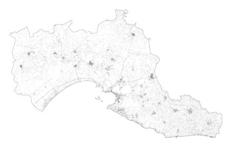 Satellite view of the Taranto province, map and streets. Puglia, Italy. Map of transports in the Puglia region, Italy. Ilvaのイラスト素材
