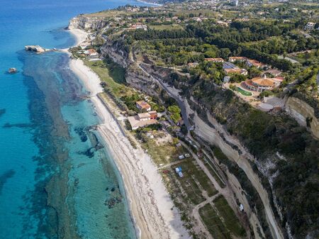 Aerial view of the Riaci promontory. Riaci beach near Tropea, Calabria. Italy. Transparent sea and wild. Cliff pathsの写真素材