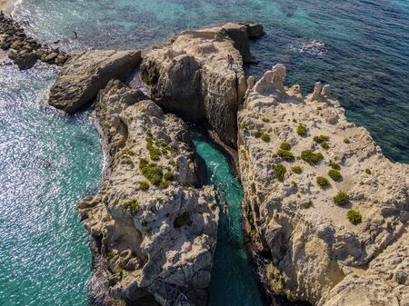Aerial view of the Riaci rocks, Riaci beach near Tropea, Calabria. Italy. Transparent sea and wild coast.の写真素材