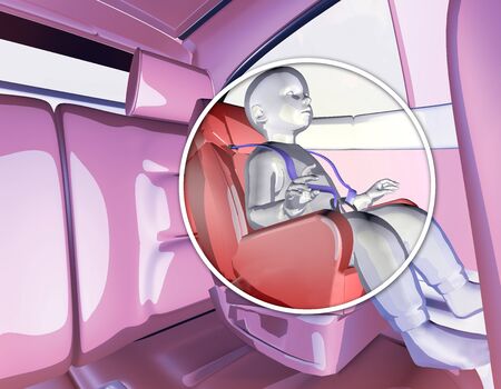 Child seat with sensor, anti-abandon device. Seat approved for cars and seated children. 3d renderの写真素材