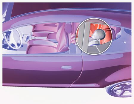 Child seat with sensor, anti-abandon device. Seat approved for cars and seated children. 3d renderの写真素材