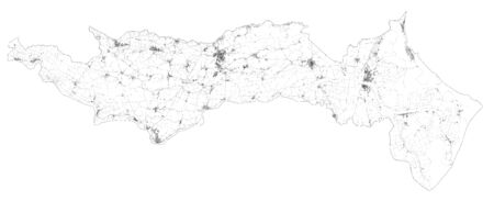 Satellite map of provinces of Rovigo, towns and roads, buildings and connecting roads of surrounding areas. Veneto, Italy. Map roads, ring roadsの写真素材