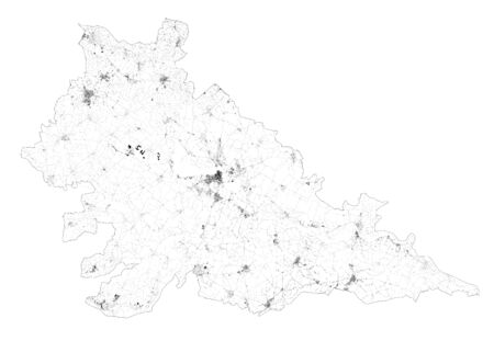Satellite map of provinces of Mantua, towns and roads, buildings and connecting roads of surrounding areas. Lombardy, Italy. Map roads, ring roadsの写真素材