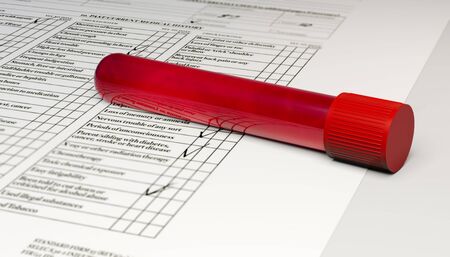 Blood collection and analysis, test tube with blood. Viruses and diseases, HIV, AIDS, 3d renderの写真素材