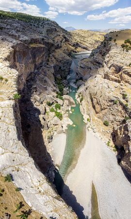 Aerial view of the gorge with prehistoric caves Celling stream in summer time, close to Nemtur Dagi road. turkeyの写真素材