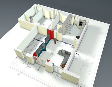Architectural redesign of an apartment interior. Project variation. Functional and modern spaces. 3d renderの写真素材