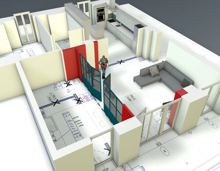Architectural redesign of an apartment interior. Project variation. Functional and modern spaces. 3d renderの写真素材