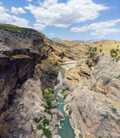 Aerial view of the gorge with prehistoric caves Celling stream in summer time, close to Nemtur Dagi road. turkeyの写真素材