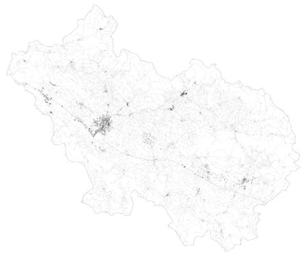Satellite map of Province of Frosinone, towns and roads, buildings and connecting roads of surrounding areas. Lazio region, Italy. Map roads, ring roadsのイラスト素材