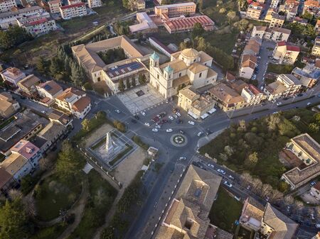 Cathedral of Santa Maria Maggiore or San Leoluca, municipal park, houses and roofs, urban area, Vibo Valentia, Calabria, Italy. Churchの写真素材