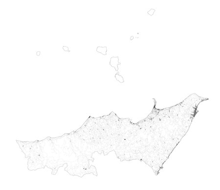 Satellite map of Province of Messina towns and roads, buildings and connecting roads of surrounding areas. Sicily region, Italy. Sicily. Map roads, ring roadsの写真素材