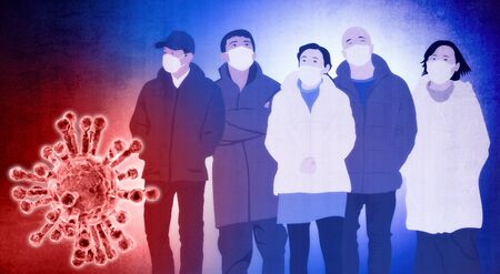 Coronavirus, a pathogen that attacks the respiratory tract. People with masks, contagion dangerの写真素材