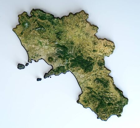 Satellite view of the Campania region. Italy. 3d render. Physical map of Campania, plains, mountains, lakes, mountain range of the Apenninesの写真素材