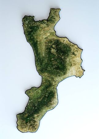 Satellite view of the Calabria region. Italy. 3d render. Physical map of Calabria, plains, mountains, lakes, mountain range of the Apenninesの写真素材