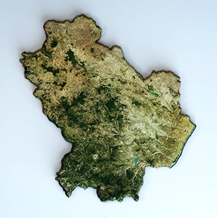 Satellite view of the Basilicata region. Italy. 3d render. Physical map of Basilicata, plains, mountains, lakes, mountain range of the Apenninesの写真素材