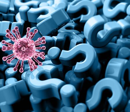 Questions and answers on the coronavirus, Covid-19, all there is to know. Contagion and prevention what to do. Waiting for the vaccine. Many unanswered questions. Question mark. 3d renderの写真素材
