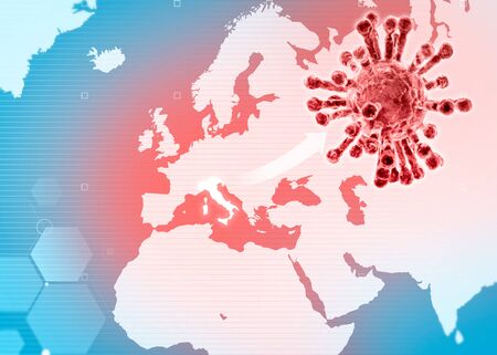 Italy map coronavirus, European map with Italy highlighted. Covid-19 spread. Viral infection propagation. World pandemic. Europe fights against the virus. 3d renderの写真素材