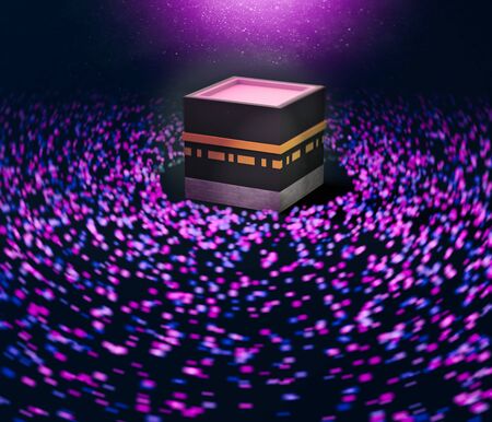 The Kaaba, al-Ka? Bah al-Musharrafah is a building at the center of Islam's most important mosque, Great Mosque of Mecca. Religious tourism, faithful. Pilgrims who pray. Islamic tradition. Coronavirus. 3d renderの写真素材