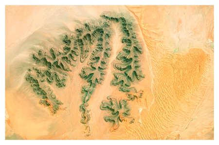 Satellite view of Namibia desert, landscape and mountains. Nature and aerial view. Global warming and climate change.の写真素材