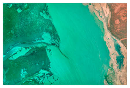A river in the ocean, satellite view of the Australian west coast. Nature and aerial view. Global warming and climate change.の写真素材