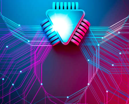 Microchip, power and speed. Presentation of the new microchip. Processor of a computer. Printed...