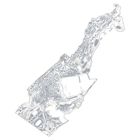 Satellite view of Monaco-Ville, map of the city-state. Map streets and buildings of the cityのイラスト素材