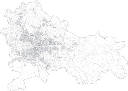 Satellite view of Ljubljana the capital of Slovenia. Map streets and buildings of the cityのイラスト素材