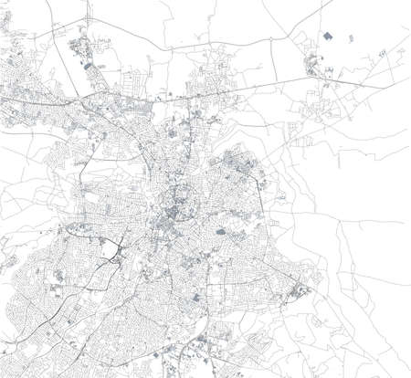Satellite view of Nicosia, largest city, capital, and seat of government of Cyprus. Map streets and buildings of the cityのイラスト素材
