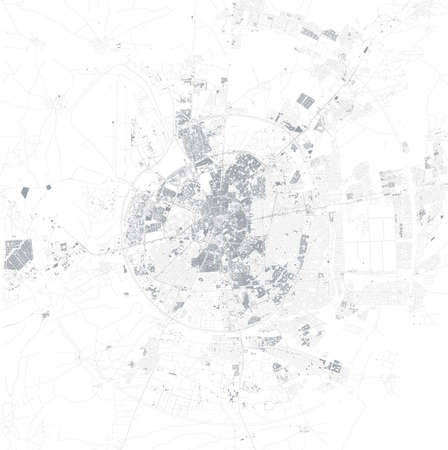 Satellite view of Erbil or Hawler the capital and most populated city in the Kurdistan Region in northern Iraq. Map streets and buildings of the cityのイラスト素材