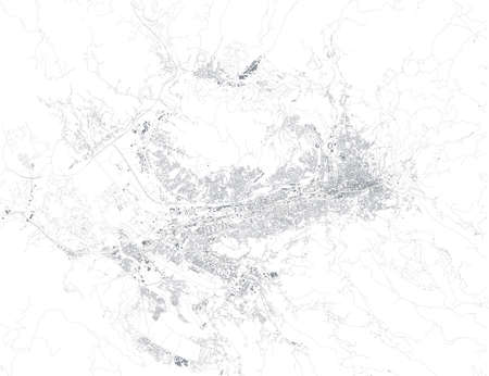 Satellite view of Sarajevo the capital and largest city of Bosnia and Herzegovina. Map streets and buildings of the cityのイラスト素材