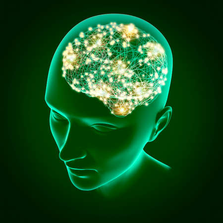 Neurology, philosophy, medicine of the future: neural connections, the development of thought and reflection, how to develop the infinite possibilities of the brain and mind. Human anatomy. Digital reの写真素材